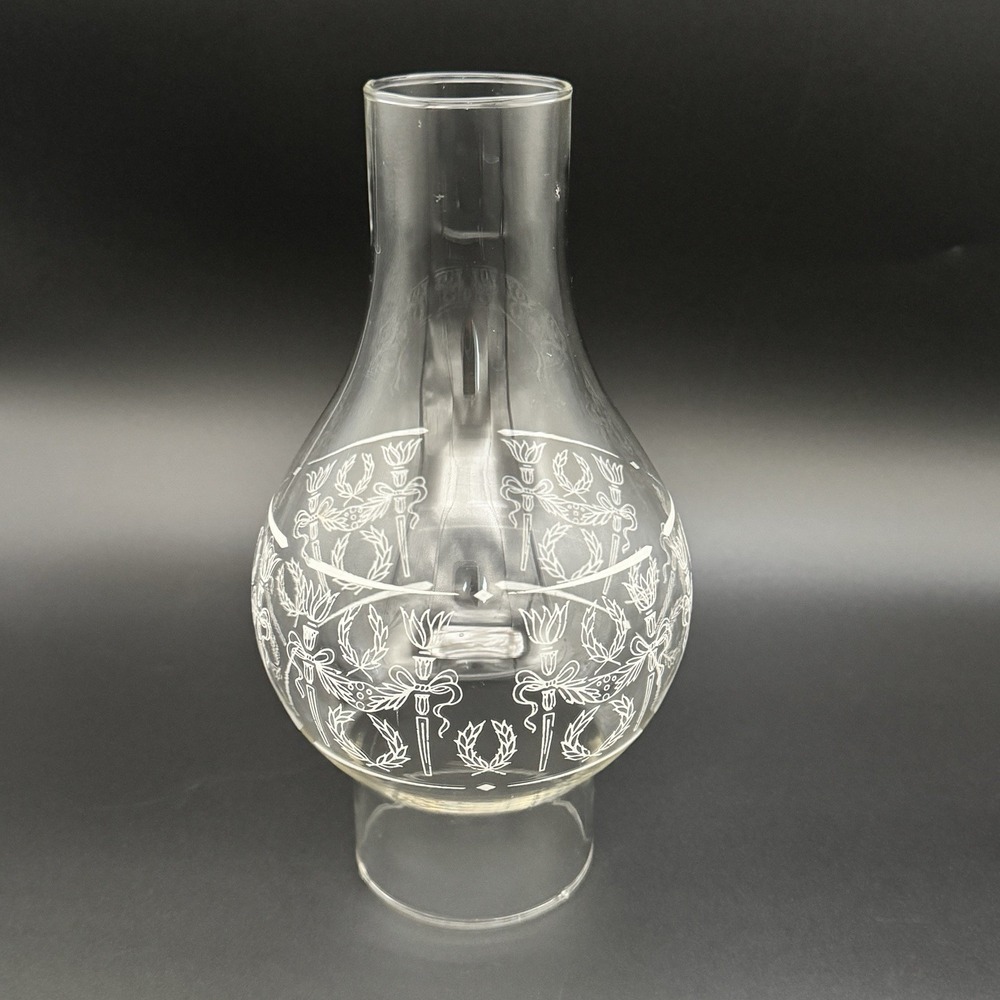 Oil Lamp Clear Glass Replacement Chimney Wheat Flame Etched - Picture 2 of 8